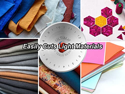 Ultima 60mm Rotary Cutter Blades – 10 Blades Per Pack – Fits Most Rotary Cutters Including Fiskars, Olfa, Martelli and TrueCut – Cuts Quilting Fabric, Leather, and More - size: 60mm