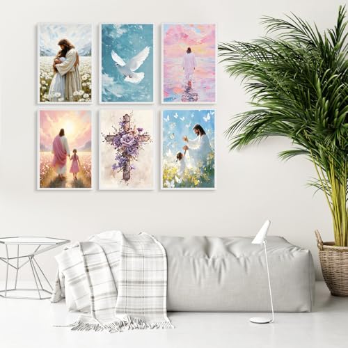6 Pack Paint by Numbers Kit for Adults Jesus, Without Frame 10x14 Inch - color: LKOP6P-2