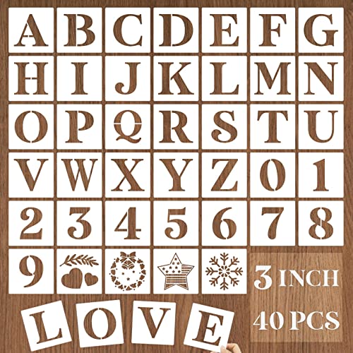 YEAJON 3 Inch Letter Stencils and Numbers, 40 Pcs Alphabet Drawing Templates, Reusable Plastic Art Craft Stencils for Painting on Wood, Wall, Fabric, Rock, Signage, Door Porch - size: 3 Inch