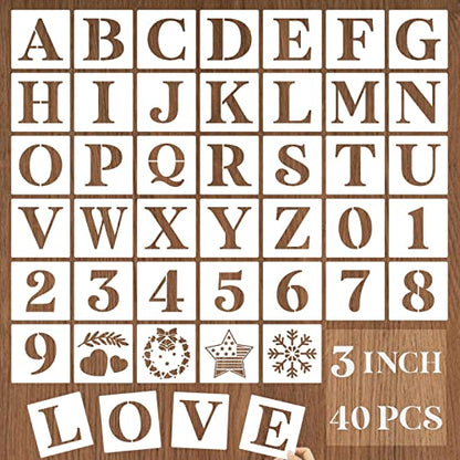 YEAJON 3 Inch Letter Stencils and Numbers, 40 Pcs Alphabet Drawing Templates, Reusable Plastic Art Craft Stencils for Painting on Wood, Wall, Fabric, Rock, Signage, Door Porch - size: 3 Inch