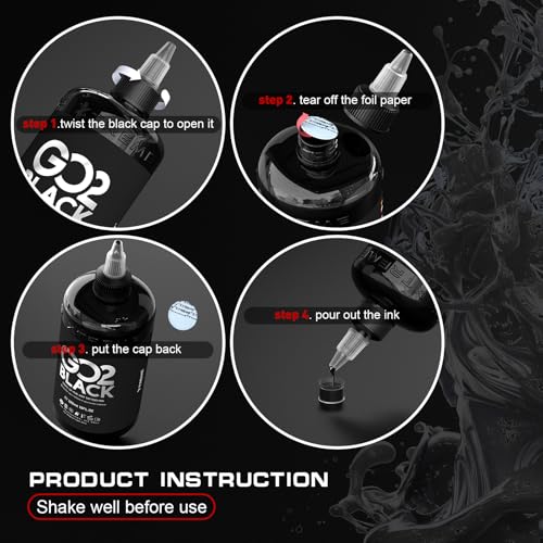 Xtreme GO2 Black Tattoo Ink 10oz – Professional Tattoo Ink for Bold Fillings & Shading, Long-Lasting Vivid Color, Highly Concentrated & Fade-Resistant, Smooth Application, Vegan Tattoo Ink