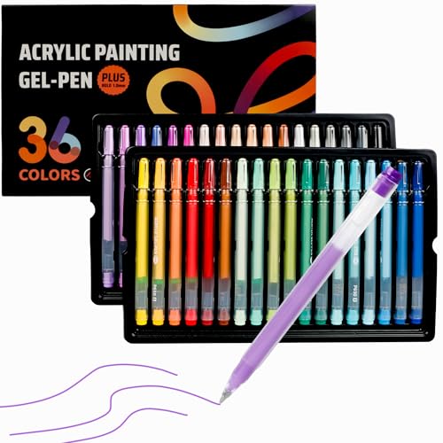 Smilo Acrylic Gel Pens for Coloring,36 Colors,1.0mm Bullet Tip | 3D Acrylic Paint,for Adult Coloring, Colored Gel Pens for Black Paper, Rock, Glass, Fabric, DIY and Art Crafts Supplies - color: 36-colors