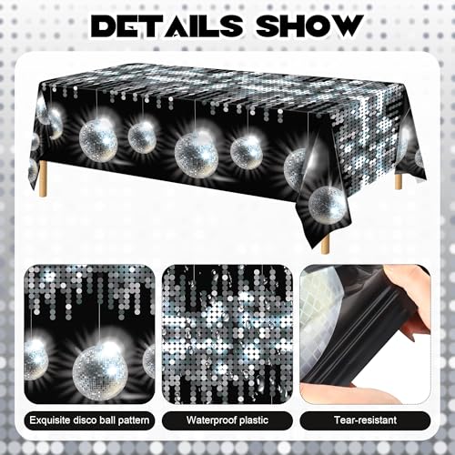 Kochorie 2 Pcs Plastic Disco Tablecloths, Silver Glitter Metallic Table Cover, Disposable Las Vegas Party Tablecover, Sparkle Table Runner for Birthday 70s Party Decorations, 108 x 54 Inch - style: Disco