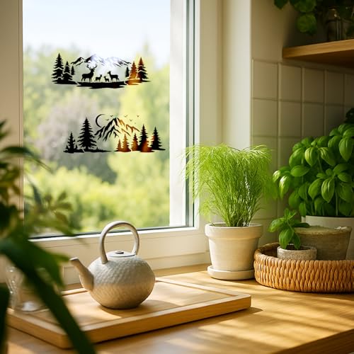 INFUNLY 15Pcs Forest Mountain Painting Stencil for Wall 4.7×11.8" Reusable Deer Wall Stencils Pine Tree Painting Template Small Walls Stencil Templates for Crafts Cement Wood Furniture Nursery Bedroom - style: 15PCS Forest Mountain