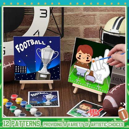 Tenceur 12 Sets Football Sports Paint by Numbers Kit Pre Drawn Canvas Painting Set with Easels Paints and Brushes for Kids Beginners Classroom Party Group and Team DIY Art Activities - style: Football