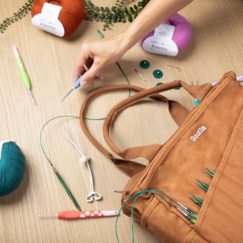 Soolla Studio Bag: Art Supply Storage Organizer & Pottery Tool Bag, Washable Tote, Yarn Bag, Crochet, 30 Pockets, 15+ Colors - color: Creamsicle Crush