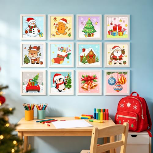 Christmas 12 Packs Pre Drawn Canvas to Paint, Pre Printed Canvas for Painting, Pre Stretched Canvas Outline Painting Boards for Beginners, Students, Party Favors(4 * 4in) (Christmas) - color: Christmas
