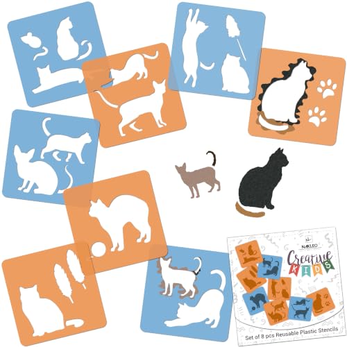 NAKLEO Painting Stencils for Kids, 8 Pcs Set 6x6” Cats Animal, Children Creative Drawing Templates Plastic and Reusable, DIY Decoration Arts and Crafts, Paper Wall Wood Fabric - color: Cats