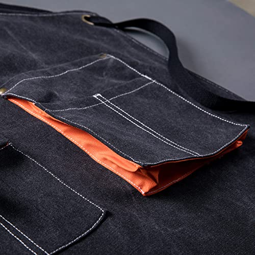 Aoomzoon Canvas Aprons for Men Chef Apron, Work Apron with Large Pockets - 16oz Heavy Duty Cross Back, BBQ, Cooking - color: Black