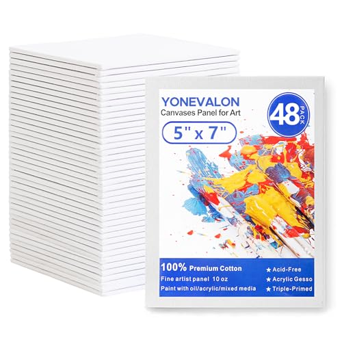 Small Canvases for Painting 5x7 inch, 48 Pack Bulk Mini Paint Canvas Boards | Blank Canvas Panels, Gesso Primed Acid-Free 100% Cotton, for Oil, Watercolor, Acrylic, Art Supplies - size: 5"x7" - 48pcs