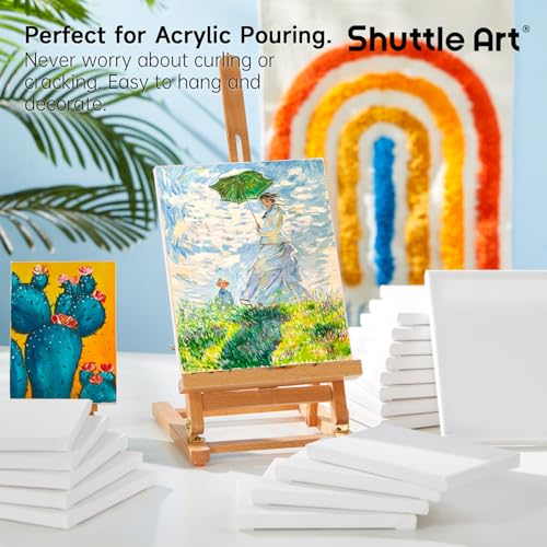 Shuttle Art Canvas for Painting, 20-Piece Multi-Pack 5x7 & 8x10 Inch Stretched Canvas, 100% Cotton, Primed White Blank Canvases, Ideal Art Supplies for Kids Acrylic Oil Acrylic Pouring - size: 20 Multi Pack-5x7", 8x10"
