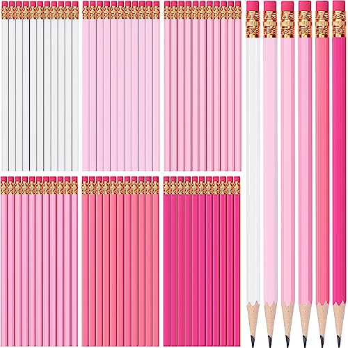 TecUnite 60 Pcs HB Pencils #2 Unsharpened Wood Cased Pencils with Eraser Hexagonal Pencil Cute Graphite No 2 Pen for Adults Gifts Exam School Office Sketching Learning(Pink Series, White) - color: Pink Series, White