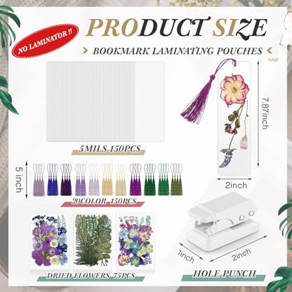 Fuyoooo 376 Pcs Pressed Flower Bookmark Kit,Purple,2 x 8 Inch - color: Purple, size: 2 x 8 Inch
