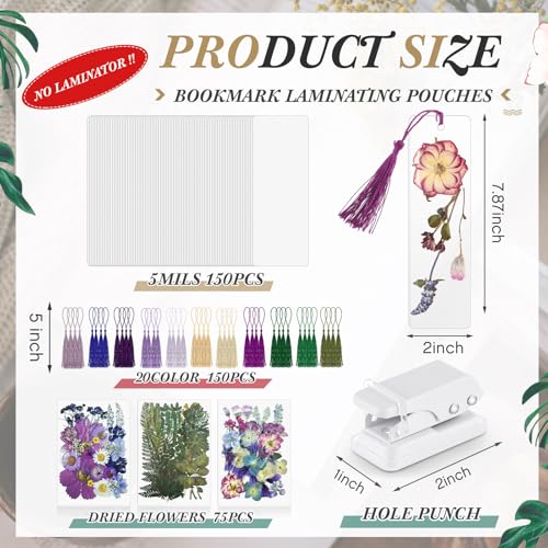 Fuyoooo 376 Pcs Pressed Flower Bookmark Kit,Purple,2 x 8 Inch - color: Purple, size: 2 x 8 Inch