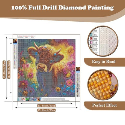 Cow DIY Diamond Art Kits for Adults, Flowers 5D Diamond Painting Kits - color: CM071