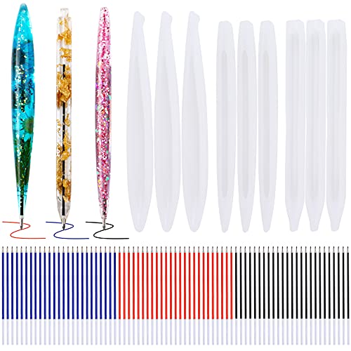 JANYUN 9 Pcs Pen Shape Resin Mold Ballpoint Pen Silicone Molds Epoxy | Epoxy Resin Molds Resin Casting Molds with Ballpoint Refill Pens for DIY School Crafts Making Student Gifts