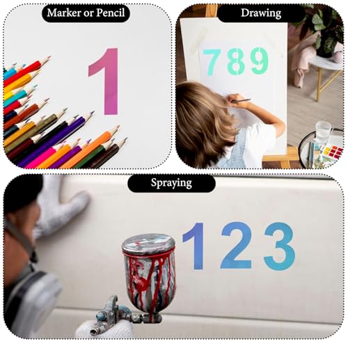 4 Inch Number Stencils, Plastic Number Stencil 0-9 Reusable House Numbers Stencil Curb Stencil Kit for Painting on Road, Wall, Wood, Mailbox, Cakes, Trucks(10 pcs)