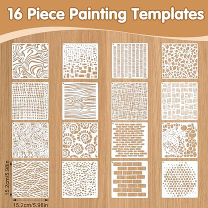 16pc Stencils for Painting - 6x6 Small Mixed Texture Stencils for Crafts, Burlap Art, Wood, Canvas, Brick, Layered Pattern Paint Art - size: 1.0