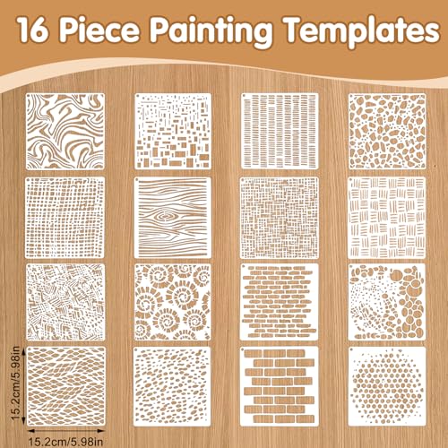 16pc Stencils for Painting - 6x6 Small Mixed Texture Stencils for Crafts, Burlap Art, Wood, Canvas, Brick, Layered Pattern Paint Art - size: 1.0