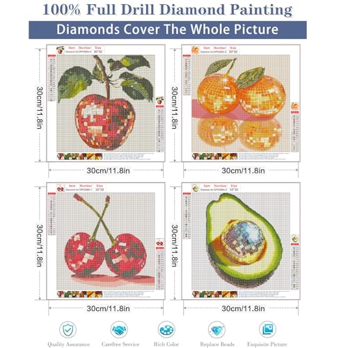 AIBOERL 4 Pack Diamond Art Kits for Adults,Fruits Diamond Painting | Round Drill Disco Fruits Diamond Painting for Beginners DIY Rhinestone 5D Diamond dots(Gemstone Craft)Wall Art Gift 12x16IN - color: DP03583