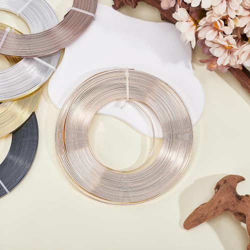 Beebeecraft 32.8 Feet 5mm Aluminum Craft Wire, Light Gold Color Bendable Flat Jewelry Wire for Bezel Frame Jewelry Making Wrapping Sculpture DIY Crafts - color: Light Gold