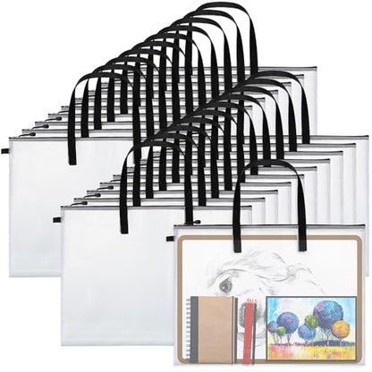 Frienda 20 Pieces Art Portfolios Bags Waterproof Portfolios Posters Storage Supply Bags with Zipper and Handle for Art Artworks, Bulletin Boards, Charts and Teaching (19 x 25 Inches) - size: 19 x 25 Inches