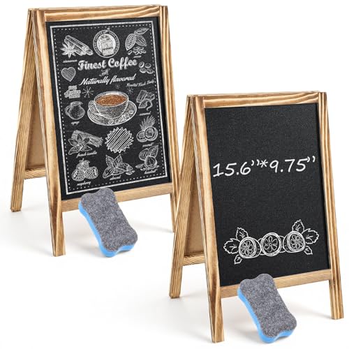 Henoyso 2 Pcs Double-Sided Tabletop Chalkboard Sign, 16"x10" Easel Rustic Wood Frame Small Chalkboard with 2 Erasers for Menu Cafes, Restaurants, Weddings Home Decor(Brown) - color: Brown