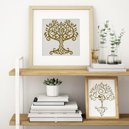 AFRTIEE Tree of Life Stencil Painting - 10 Pieces Large Nature Stencils for Crafts Reusable Wood Burning Drawing, Leaf Butterfly Plastic Painting Template for DIY Home Floor Fireplace Wall Decoration - style: Tree of Life Stencil