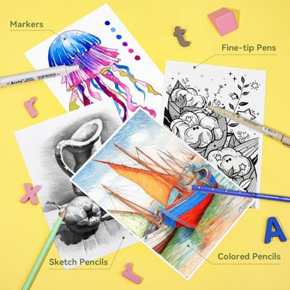 Arrtx A4 Sketchbook, Lay Flat Hardcover Sketch Book(120 Pages) 180GSM/90lb, Acid-Free Art Sketchbook for Artist, Students and Beginners - size: A4