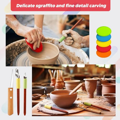 Leriton 2 Pack Pottery Carving Tool Set 6in Sculpture Carving Scraper Tool Pottery Modelling Shape for Tea Cup Mug Vase Leather Hard Clay Cutters with Wooden Handle for Ceramic Sculpture Craft(Set 2) - color: Multicolor, style: Set 2