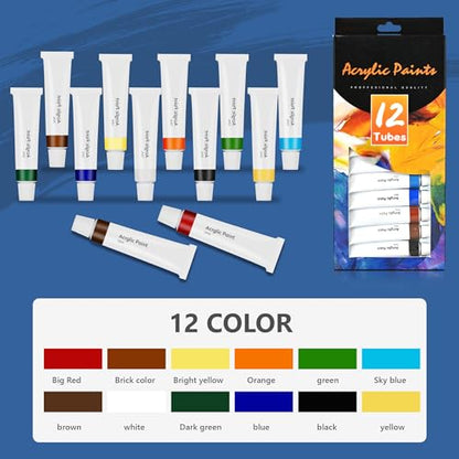 ACKASK Painting Kits for Adults Kids,Acrylic Paint Canvas Easel Set,30 Pcs Drawing Painting Supplies Art Kit,12 Paints,10 Painting Brushes,Palettes Etc,Art Set Art Supplies for Kids Adults Artists
