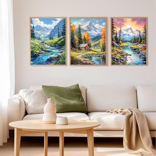 Axquilon 3 Pack Landscape Diamond Art Kits for Adults 12x16inch | Diamond Painting Kits for Adults, 5D Round Full Drill Landscape Gem Art, Paint by Diamonds Pictures DIY Crafts Kits - color: 3 Pack Landscape