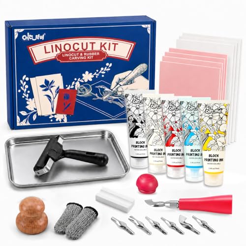 Colorful Linocut Kit for Printmaking, 5-Color Block Printing Ink for Crafts
