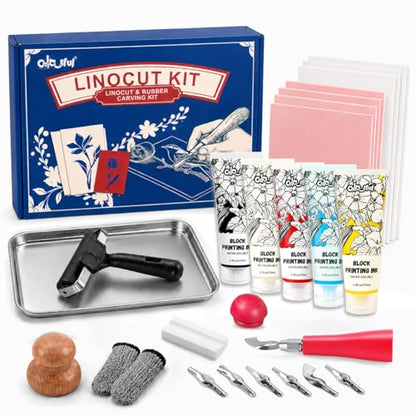 Colorful Linocut Kit for Printmaking, 5-Color Block Printing Ink for Crafts