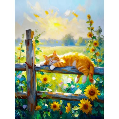 MRMIOOM 5D Orange Cat Diamond Art Kits for Adults Beginners, DIY Sunflower Diamond Painting for Home Wall Decor, Full Round Diamond Dots Ideal Gift-12x16in - color: D018-US