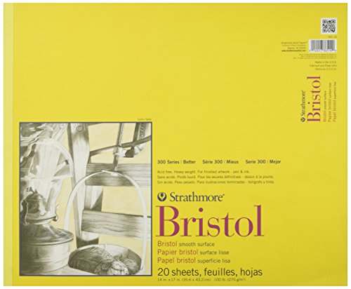 Strathmore 300 Series Bristol Paper Pad, Smooth, Tape Bound, 14x17 inches, 20 Sheets (100lb/270g) - Artist Paper for Adults and Students - Markers, Pen and Ink, White - color: White, size: 14 x 17 inches, style: Tape Binding
