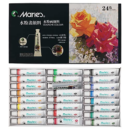 Marie's Artist Gouache Paint Sets - Highly Pigmented Gouache for Painting, Artists, Illustrators & Designers - Set of 24 Assorted Color Tubes (12mL/0.4oz) - size: Set of 24 - 12 ml