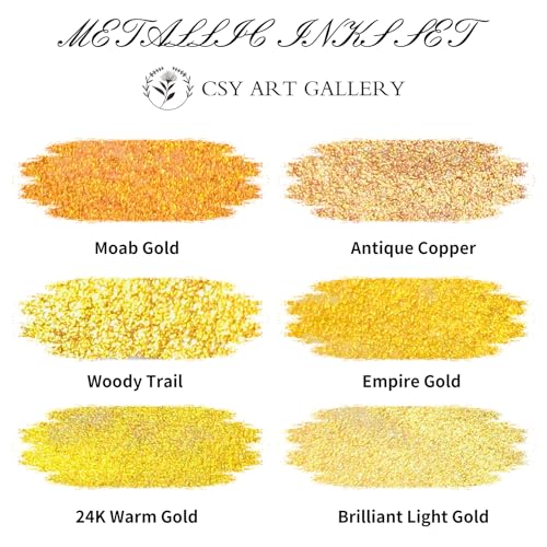 Metallic Acrylic Paint Ink-Water Resistant Drawing Inks Set-24K Gold Alcohol Ink-Mica Paint for Resin, Rock,Markers Refill,Wood,Crafts (Fallen Leaves Starlight Set)