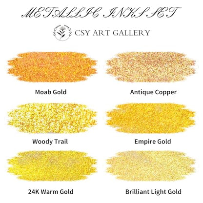 Metallic Acrylic Paint Ink-Water Resistant Drawing Inks Set-24K Gold Alcohol Ink-Mica Paint for Resin, Rock,Markers Refill,Wood,Crafts (Fallen Leaves Starlight Set)