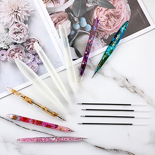 JANYUN 9 Pcs Pen Shape Resin Mold Ballpoint Pen Silicone Molds Epoxy | Epoxy Resin Molds Resin Casting Molds with Ballpoint Refill Pens for DIY School Crafts Making Student Gifts