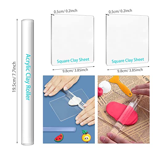 Yayatty 19 PCS Polymer Clay Tools, Acrylic Clay Roller, Acrylic Sheet, Clay Slicer Blade, Round Polymer Clay Cutters with Clay DIY Tool for Clay DIY - color: 19 PCS