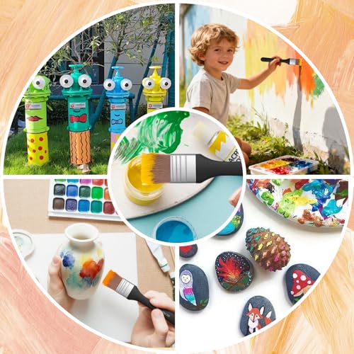 5 Size Wide Flat Paint Brushes, Acrylic Craft, Soft Nylon | Varnish Brush Paintbrush Sets, For Oil Canvas Gesso