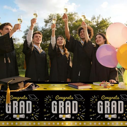 4 Pack Graduation Tablecloth 54"x108" Disposable Plastic Tablecloths Gongrats Grad Tablecover for Graduation Party Supplies (Black and Glod) - color: Graduation Black