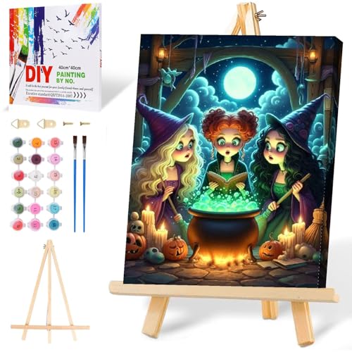 MIRCVSH Halloween Paint by Numbers for Adults with Framed Canvas-with Wooden Easel,Paint by Number on Canvas,DIY Acrylic Oil Painting Kits with Brushes Nice Gift Box for Home Wall Decor(12x16 Inch) - color: DKMT0915