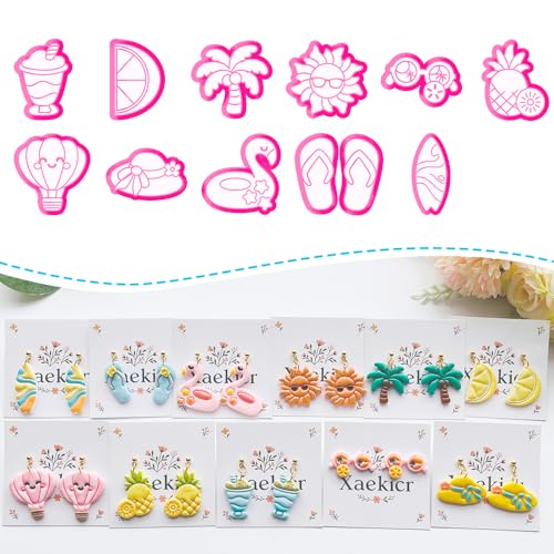 Summer Vibes Polymer Clay Cutters Set - 11pcs Vacation Shapes Including Palm Tree, Flamingo Float, Flip Flops, Surfboard & Smoothie for DIY Earring Jewelry, Soft Clay Crafts & Scrapbooking - color: U color