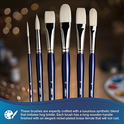 Silver Brush Limited Bristlon Long Handle Rounds Oil Paintbrush Set, 7pc | Sizes 00, 0, 1, 2, 3, 4, 6, Stiff Fine Point White Synthetic Bristle, Lightly Textured Strokes, Superb Paint Absorbency - color: Long Handle Rounds, size: 7 count