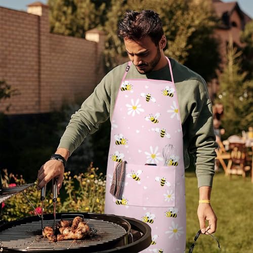 Apron with 2 Pockets,Kitchen Chef Artist Aprons for Cooking Gardening Baking Painting, Waterproof Apron 33" x 27" - color: Bee
