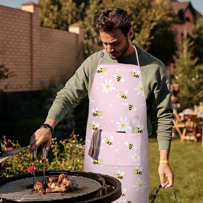 Apron with 2 Pockets,Kitchen Chef Artist Aprons for Cooking Gardening Baking Painting, Waterproof Apron 33" x 27" - color: Bee