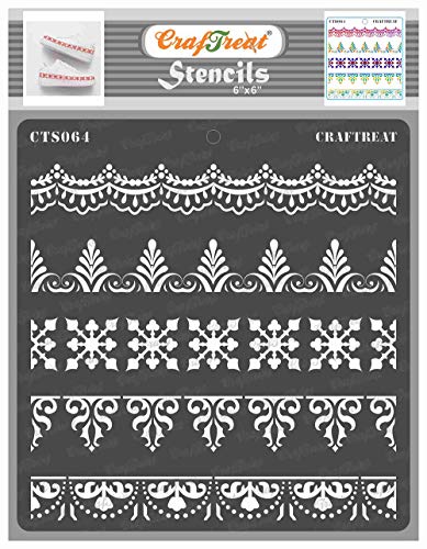 CrafTreat Reusable Ornate Border Stencils for Painting on Wood, Canvas, Paper, Fabric, Floor, Wall and Tile - Ornate Borders - 6x6 Inches Each - DIY Art and Craft Stencils - style: Ornate Border