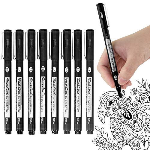 Pacific Arc Blackliner Black Fineliner Pens - Set of 8 Differently Sized Fine Drawing Pens for Artists, Sketching, Journaling, Hand Lettering, and Calligraphy - size: 8 Pack | All Sizes